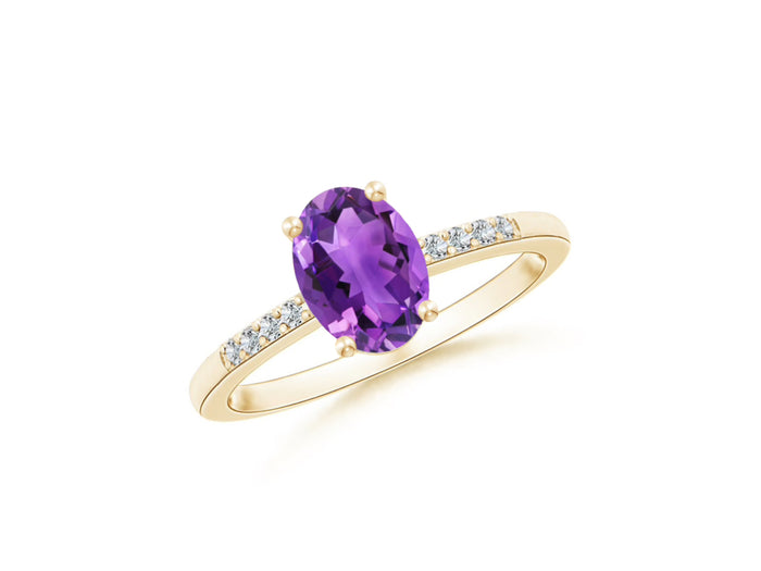 14k Oval Amethyst and Diamonds February Birthstone Ring