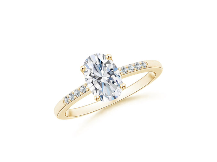 14k Oval White Topaz and Diamonds April Birthstone Ring