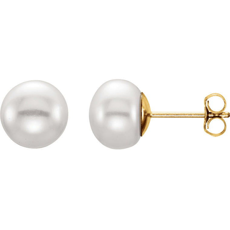 14k Yellow Gold and White Pearl Stud Earrings