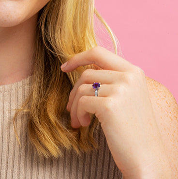 14k Oval Amethyst and Diamonds February Birthstone Ring