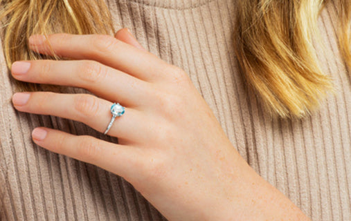 14k Oval Aquamarine and Diamonds March Birthstone Ring