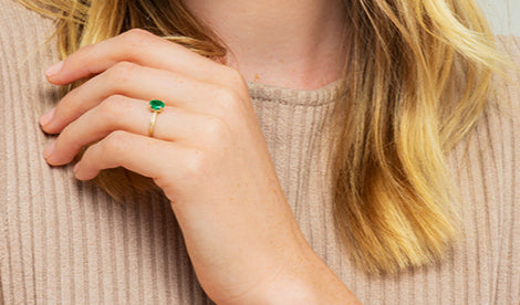14k Oval Emerald and Diamonds May Birthstone Ring