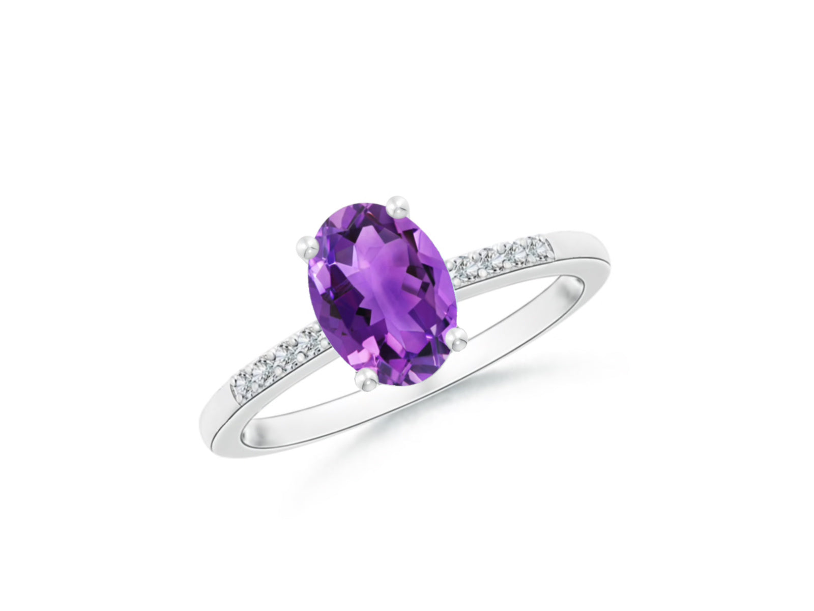 14k Oval Amethyst and Diamonds February Birthstone Ring