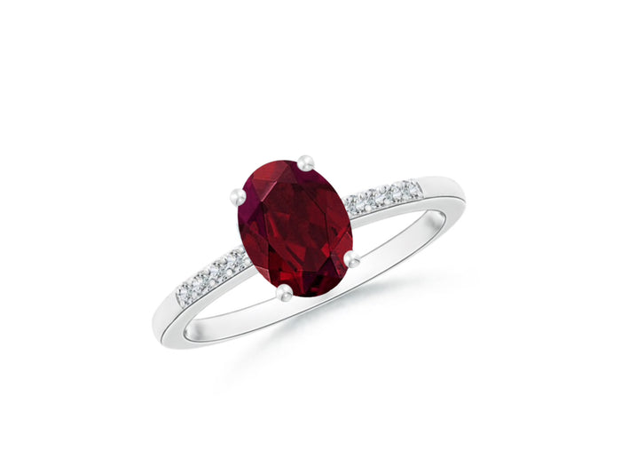 14k Oval Garnet and Diamonds January Birthstone Ring