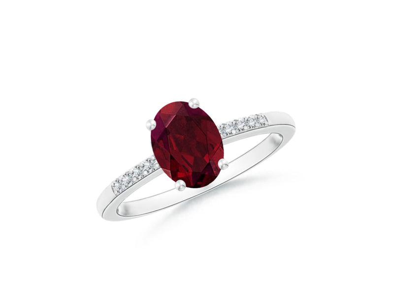 14k Oval Garnet and Diamonds January Birthstone Ring