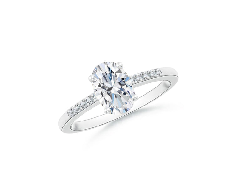 14k Oval White Topaz and Diamonds April Birthstone Ring