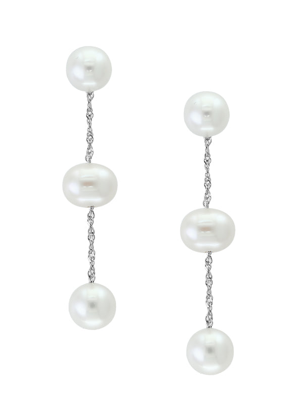 14k White Gold and White Freshwater Pearl Drop Earrings