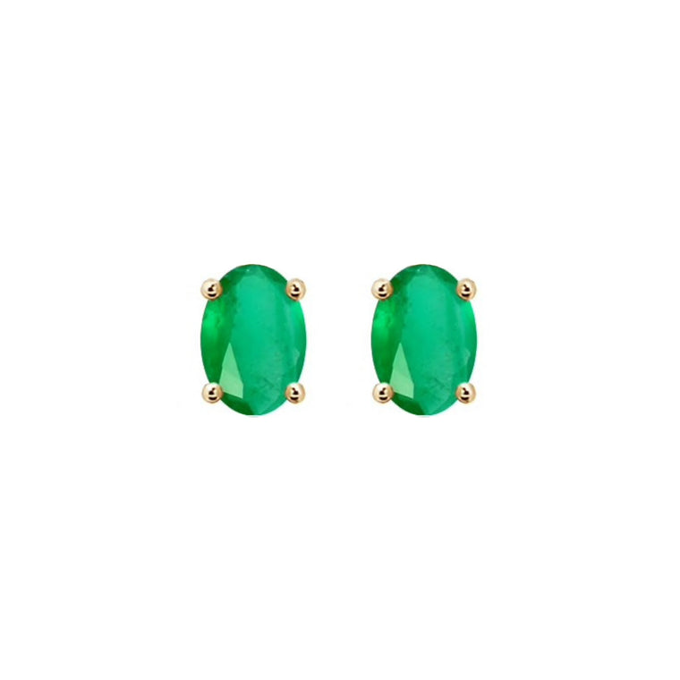 14k Oval Emerald May Stud Earrings