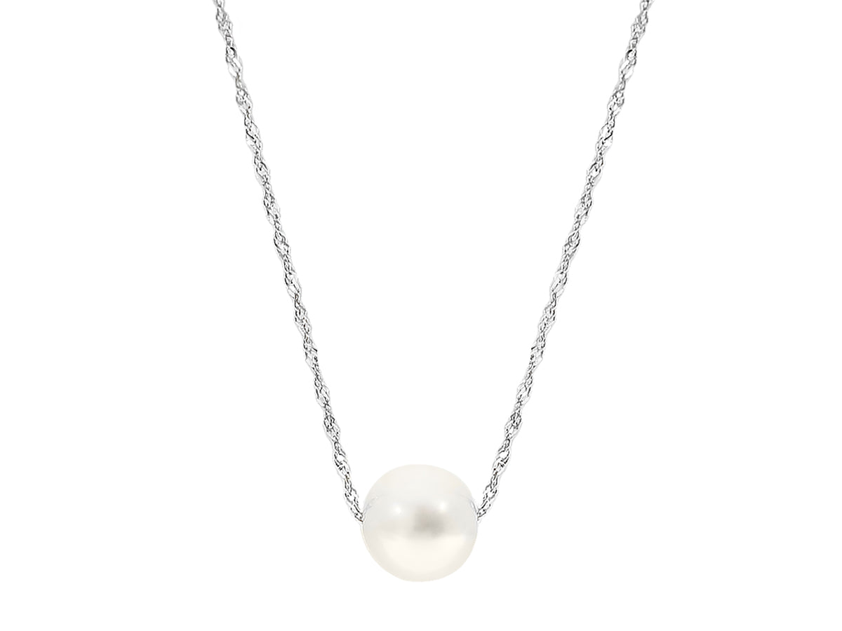 14k White Gold and Single White Freshwater Pearl Necklace