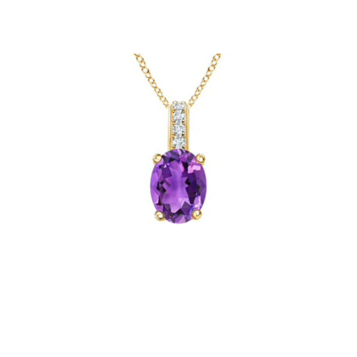 14k Oval Amethyst and Diamonds February Birthstone Necklace