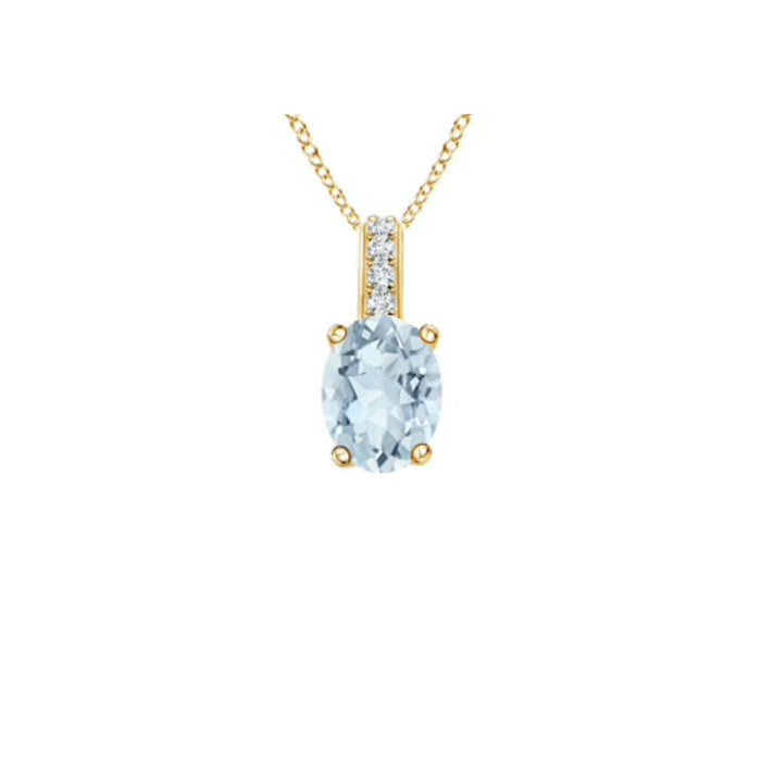 14k Oval Aquamarine and Diamonds March Birthstone Necklace