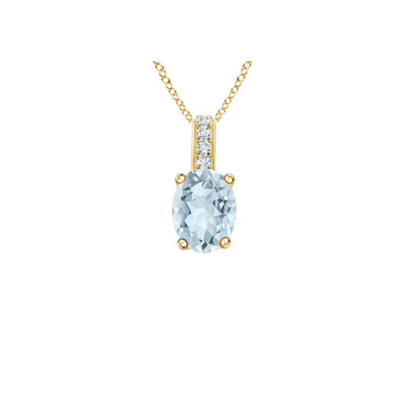 14k Oval Aquamarine and Diamonds March Birthstone Necklace