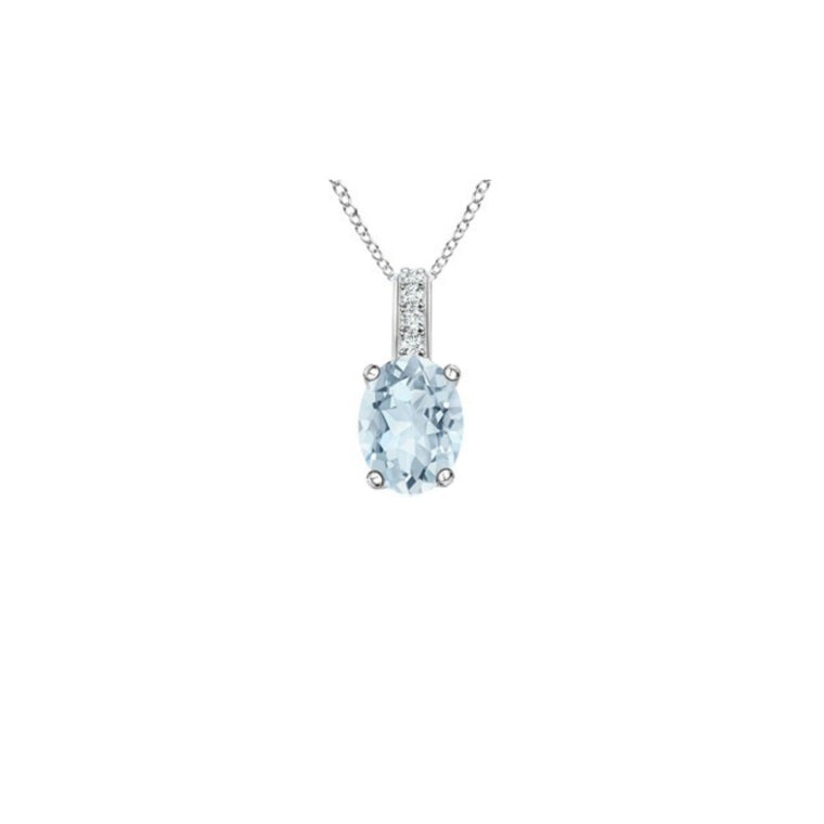 14k Oval Aquamarine and Diamonds March Birthstone Necklace
