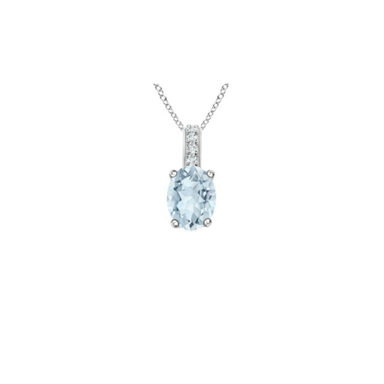 14k Oval Aquamarine and Diamonds March Birthstone Necklace