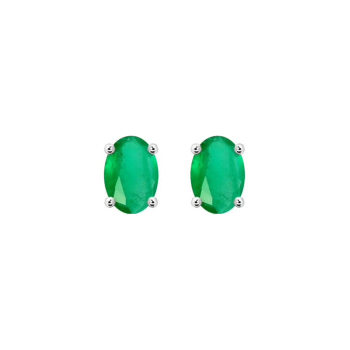 14k Oval Emerald May Stud Earrings