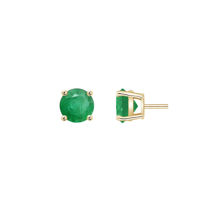 14k Round Emerald May Stud Earrings
