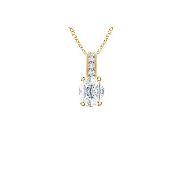 14k Oval White Topaz and Diamonds April Birthstone Necklace