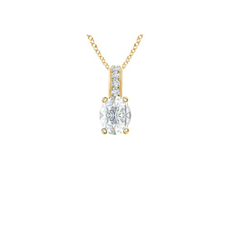 14k Oval White Topaz and Diamonds April Birthstone Necklace