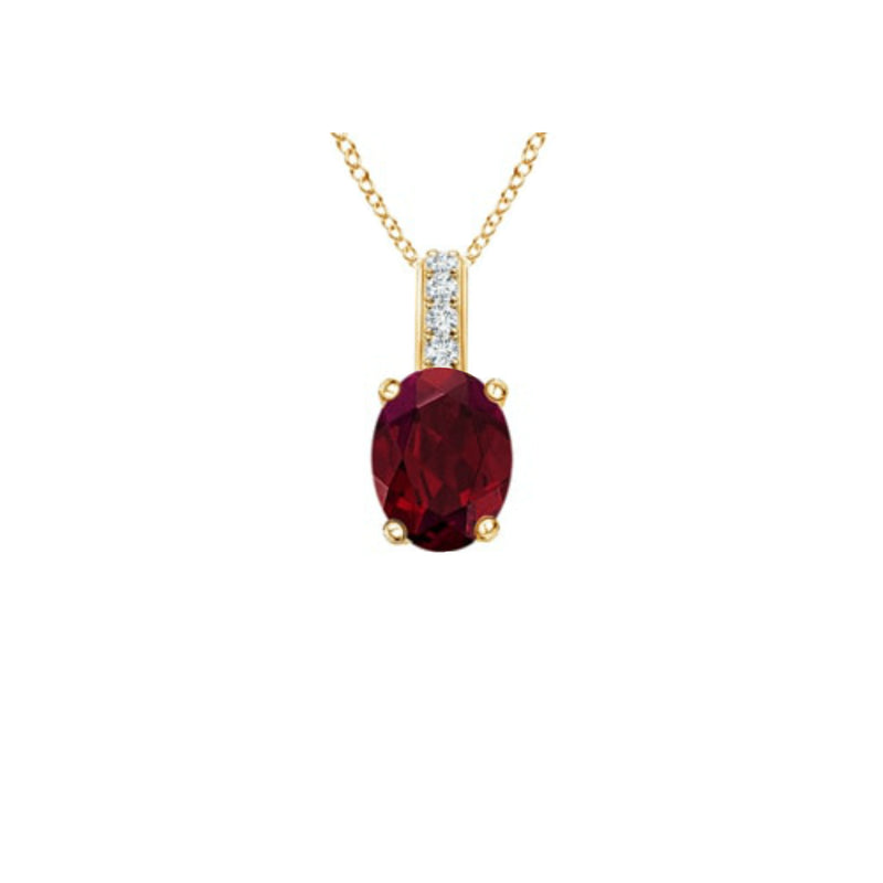 14k Oval Garnet and Diamonds January Birthstone Necklace