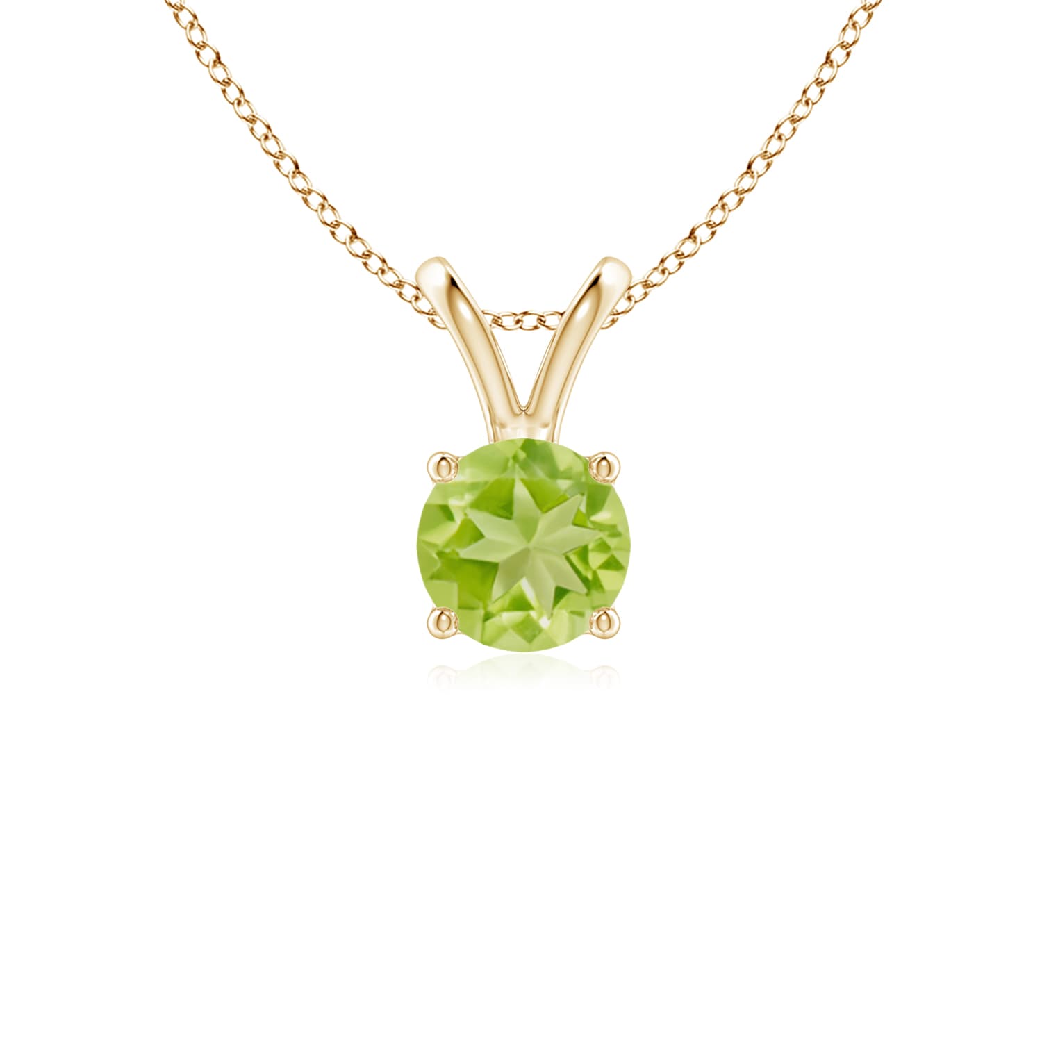 14k Gold and Peridot August Birthstone Solitaire Necklace