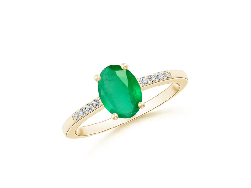 14k Oval Emerald and Diamonds May Birthstone Ring
