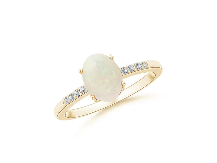 14k Oval Opal and Diamonds October Birthstone Ring