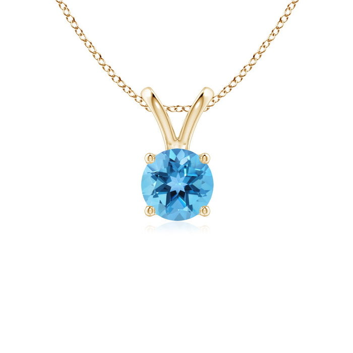 14k Gold and Swiss Blue Topaz December Birthstone Solitaire Necklace