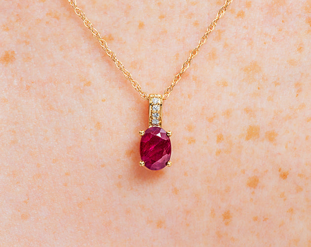14k Oval Ruby and Diamonds July Birthstone Necklace