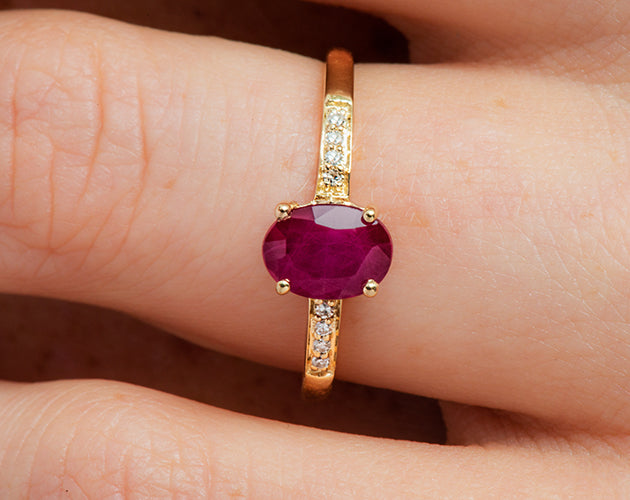 14k Oval Ruby and Diamonds July Birthstone Ring