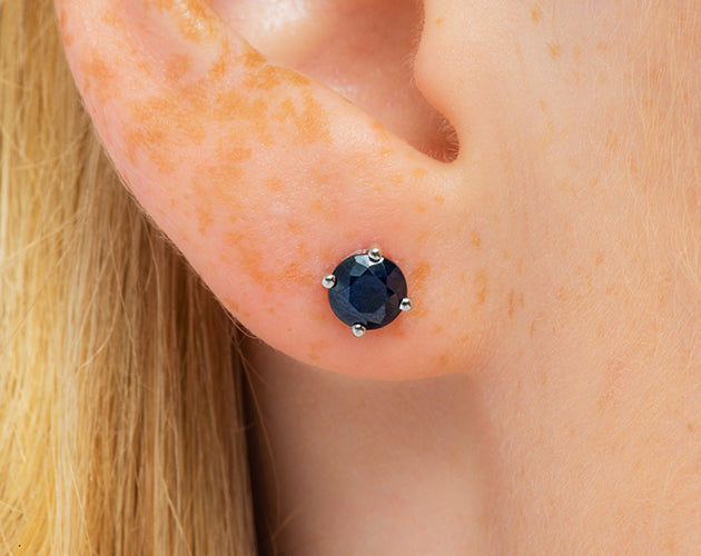 14k Round Sapphire September Birthstone Stud Earrings