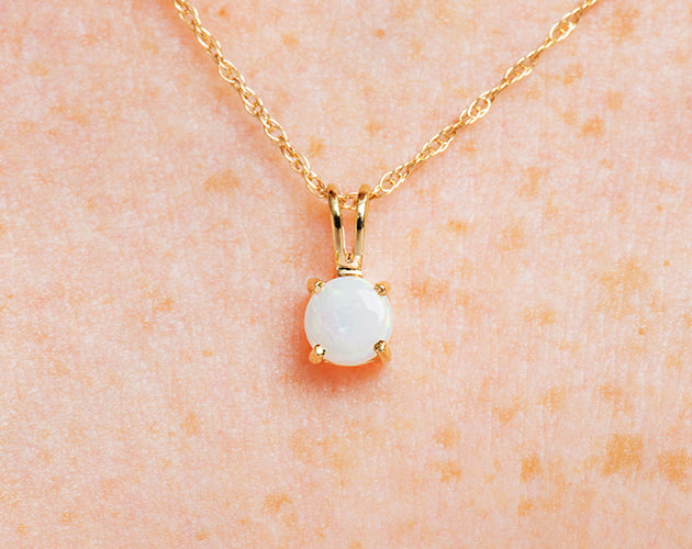 14k Gold and Opal October Birthstone Solitaire Necklace