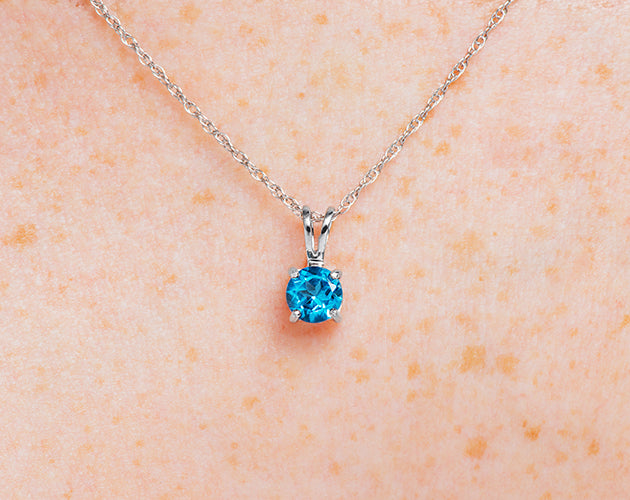 14k Gold and Swiss Blue Topaz December Birthstone Solitaire Necklace