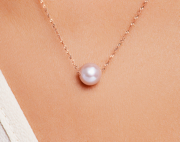 14k Rose Gold and Single Pink Freshwater Pearl Necklace