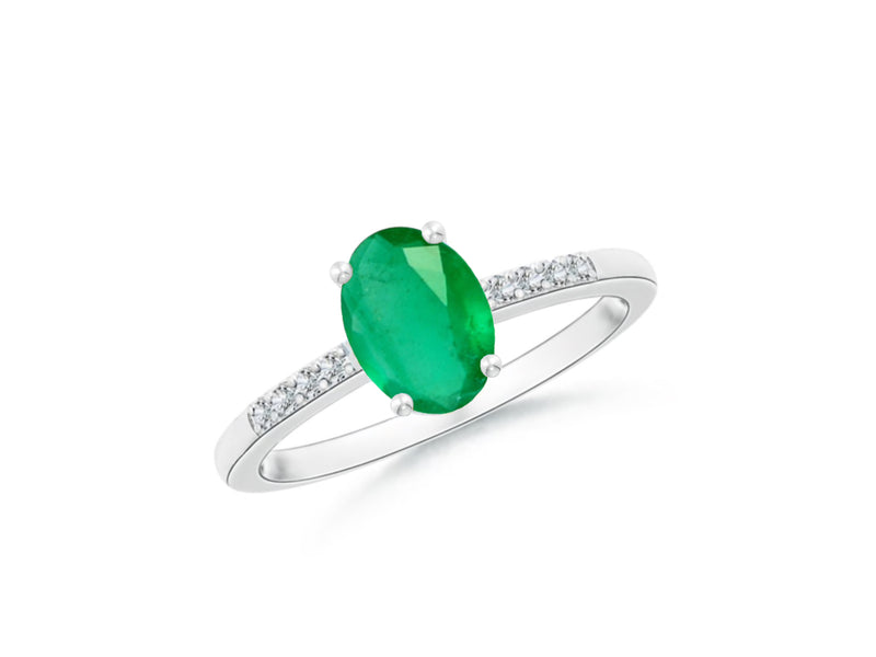 14k Oval Emerald and Diamonds May Birthstone Ring