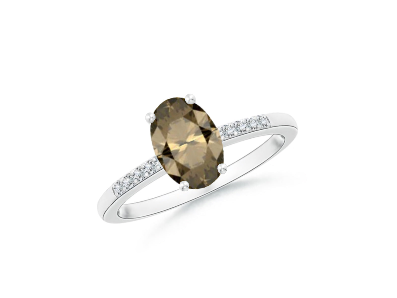 14k Oval Smoky Quartz and Diamonds June Birthstone Ring