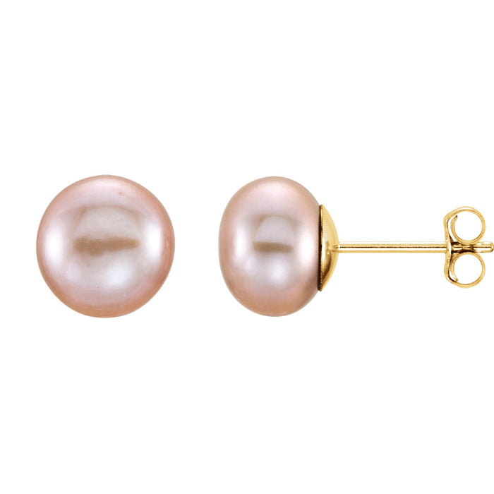 14k Yellow Gold and Pink Pearl Stud Earrings
