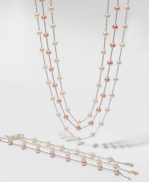 14k Rose Gold and Pink Freshwater Pearl Station Necklace