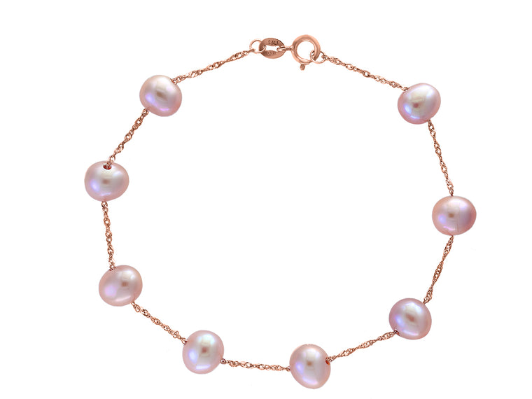 14k Rose Gold and Pink Freshwater Pearl Station Bracelet