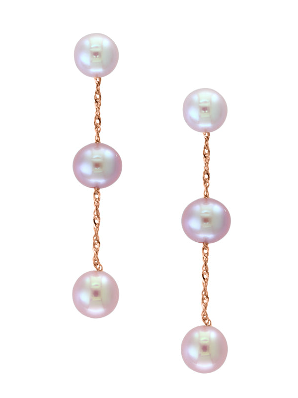 14k Rose Gold and Pink Freshwater Pearl Drop Earrings