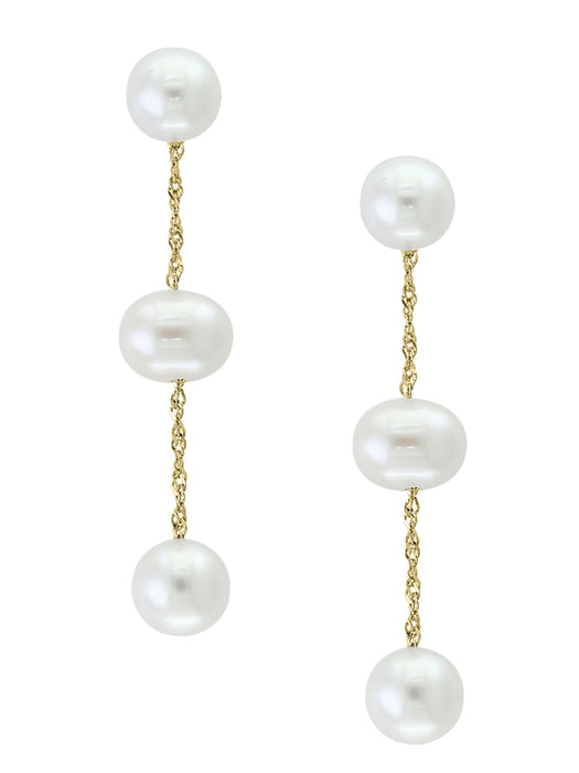 14k Yellow Gold and White Freshwater Pearl Drop Earrings
