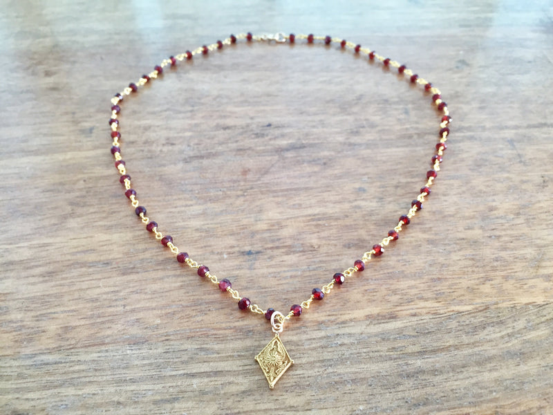 Vintage Pi Beta Phi Crest Garnet Necklace