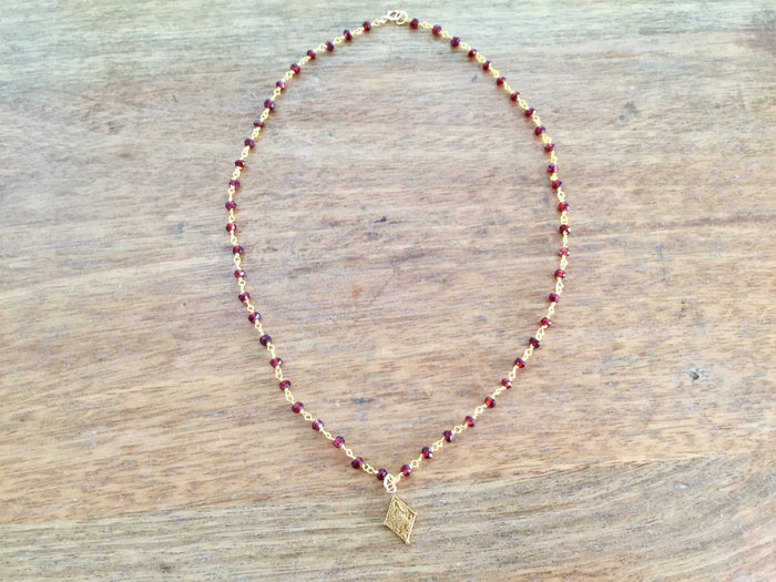 Vintage Pi Beta Phi Crest Garnet Necklace