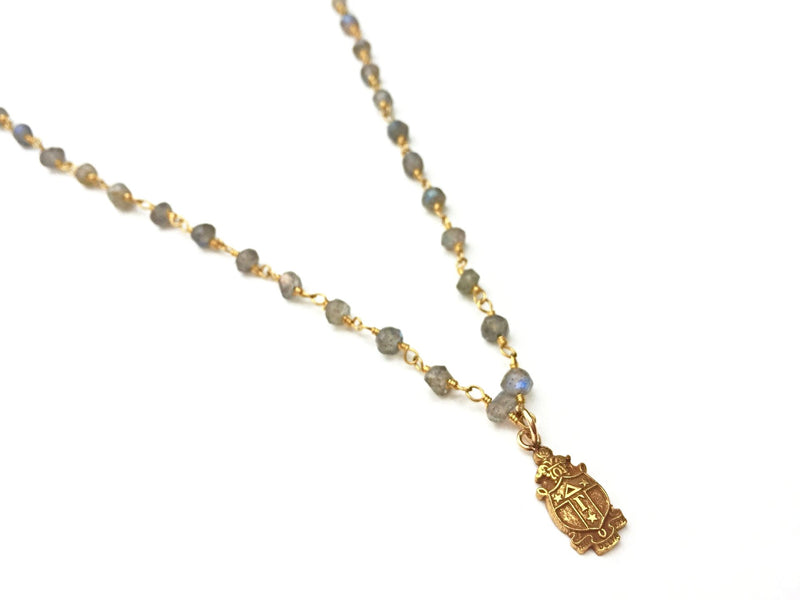 Vintage Delta Gamma Crest and Gemstone Necklace