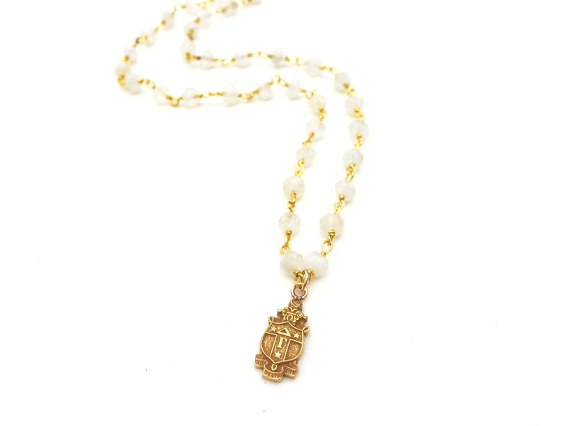 Vintage Delta Gamma Crest and Gemstone Necklace
