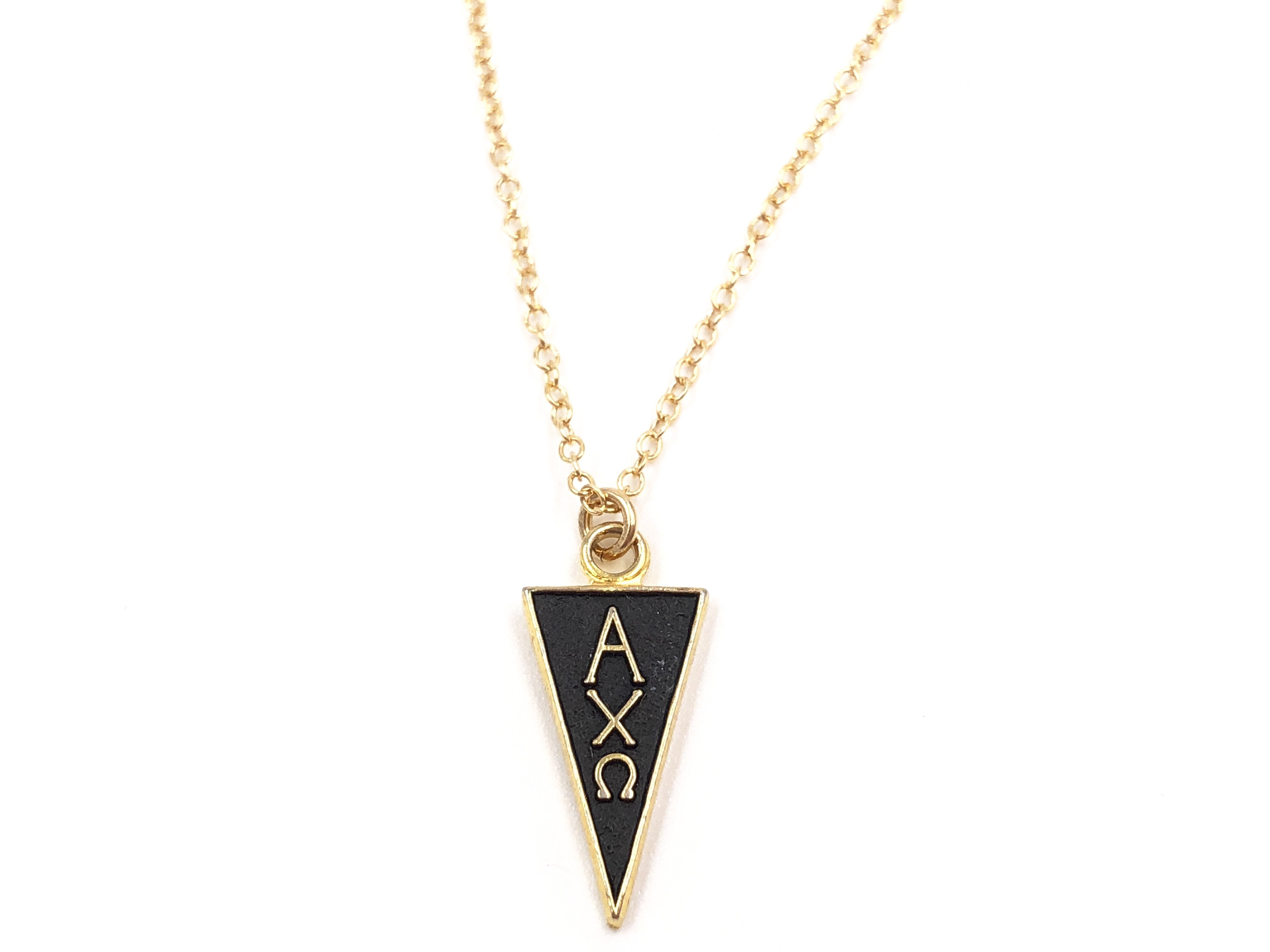 Vintage Alpha Chi Omega Black Enamel Pennant Necklace