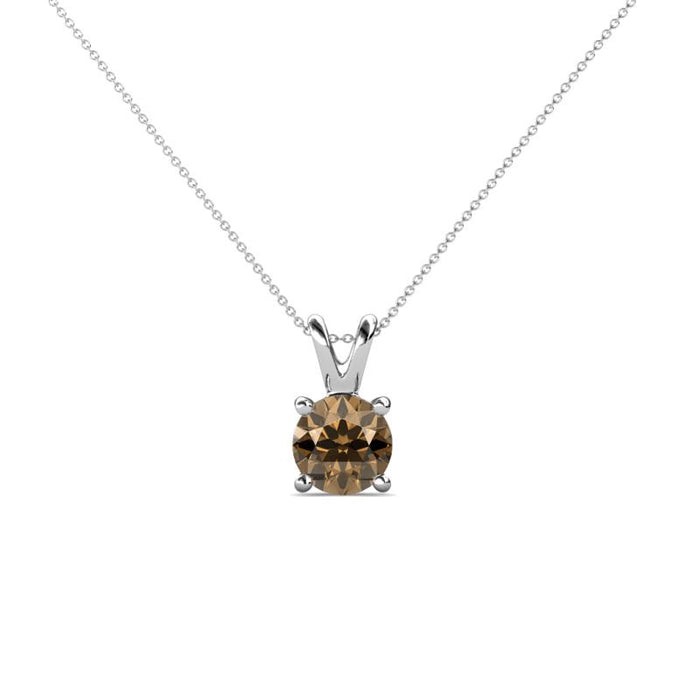 14k Gold and Smoky Quartz June Birthstone Solitaire Necklace