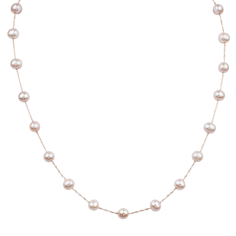 14k Rose Gold and Pink Freshwater Pearl Station Necklace