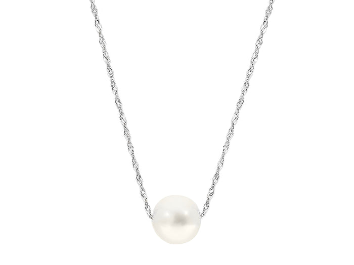 14k White Gold and Single White Freshwater Pearl Necklace