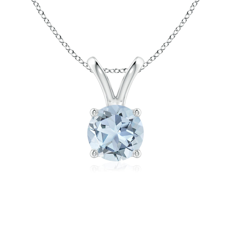 14k Gold and Aquamarine March Birthstone Solitaire Necklace