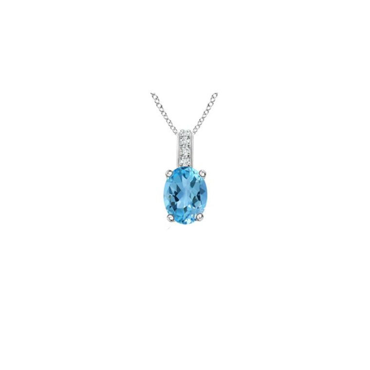 14k Oval Swiss Blue Topaz and Diamonds December Birthstone Necklace